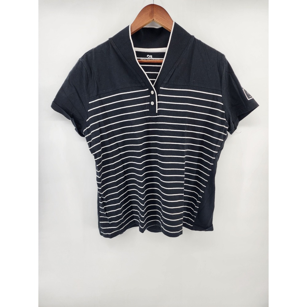 Princess Cruises Womens XL Black Striped Short Sleeve Polo Shirt Nautical